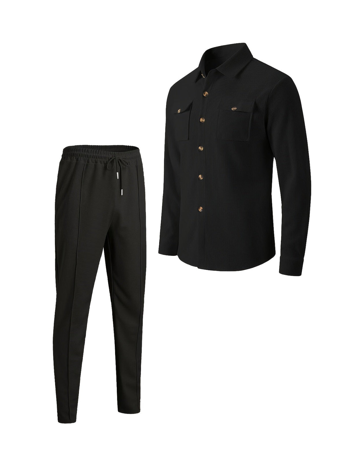 Waffle Knit Two-Piece Set Men's White Button Jacket & Drawstring Pants – Casual, Office, Holiday, Gift