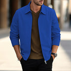 Waffle Knit Zip Jacket Men's Lightweight Textured Overshirt Lapel Collar – Casual, Office