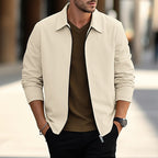 Waffle Knit Zip Jacket Men's Lightweight Textured Overshirt Lapel Collar – Casual, Office