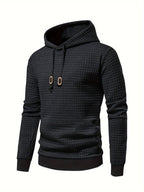 Waffle Textured Pullover Hoodie Men's Long Sleeve Drawstring Hooded Sweatshirt – Casual, Gift