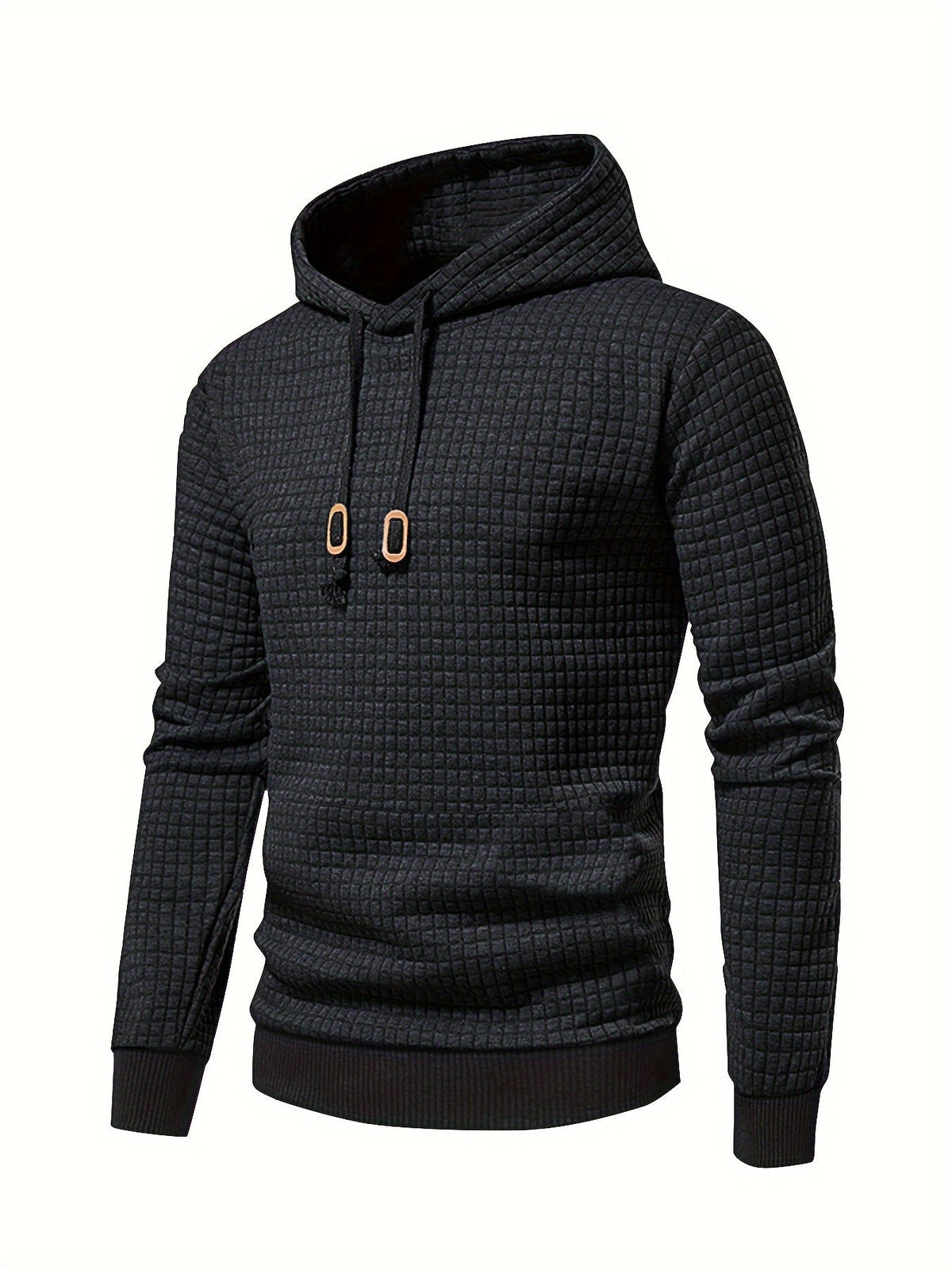 Waffle Textured Pullover Hoodie Men's Long Sleeve Drawstring Hooded Sweatshirt – Casual, Gift