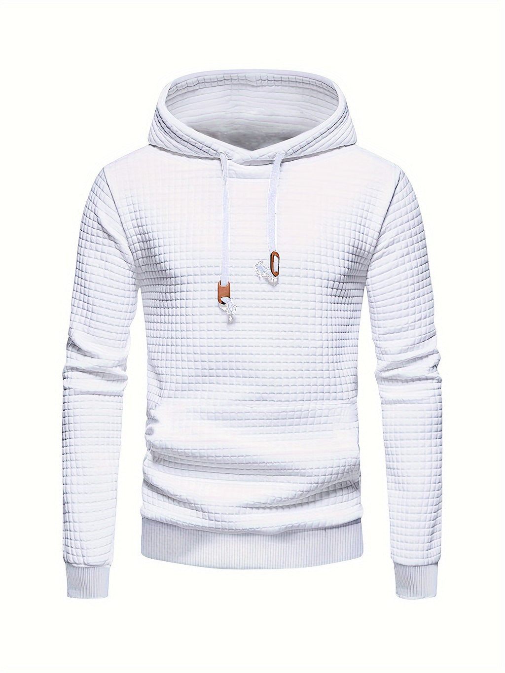 Waffle Textured Pullover Hoodie Men's Long Sleeve Drawstring Hooded Sweatshirt – Casual, Gift