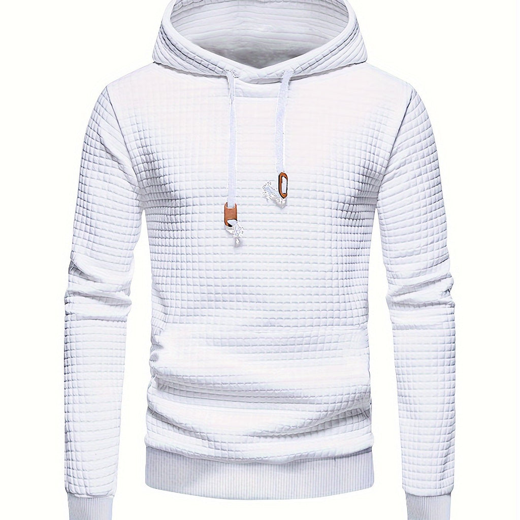 Waffle Textured Pullover Hoodie Men's Long Sleeve Drawstring Hooded Sweatshirt – Casual, Gift
