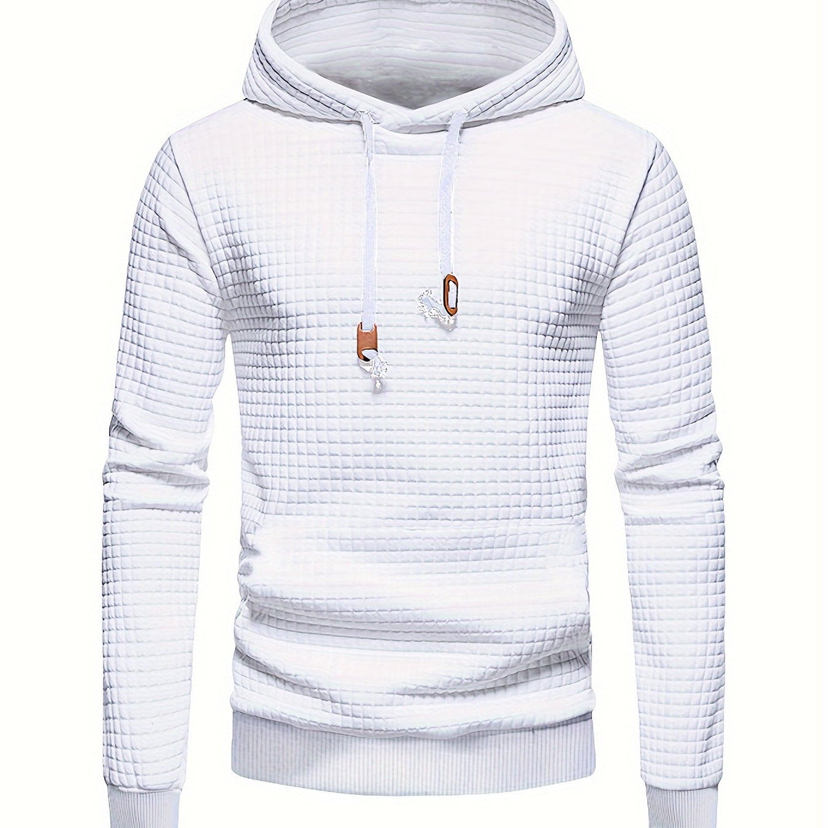 Waffle Textured Pullover Hoodie Men's Long Sleeve Drawstring Hooded Sweatshirt – Casual, Gift
