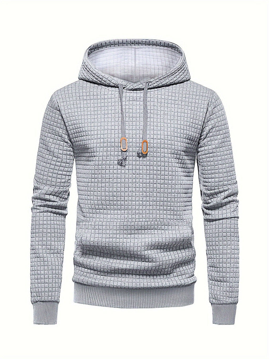 Waffle Textured Pullover Hoodie Men's Long Sleeve Drawstring Hooded Sweatshirt – Casual, Gift
