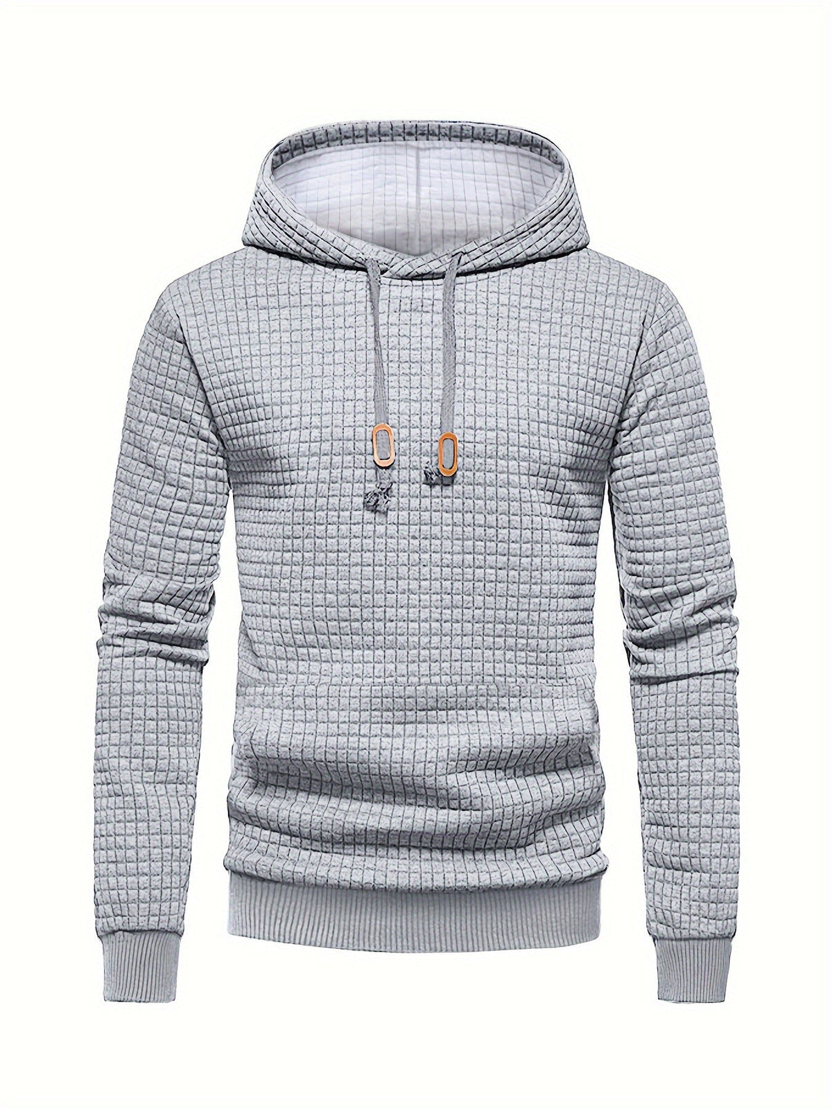 Waffle Textured Pullover Hoodie Men's Long Sleeve Drawstring Hooded Sweatshirt – Casual, Gift