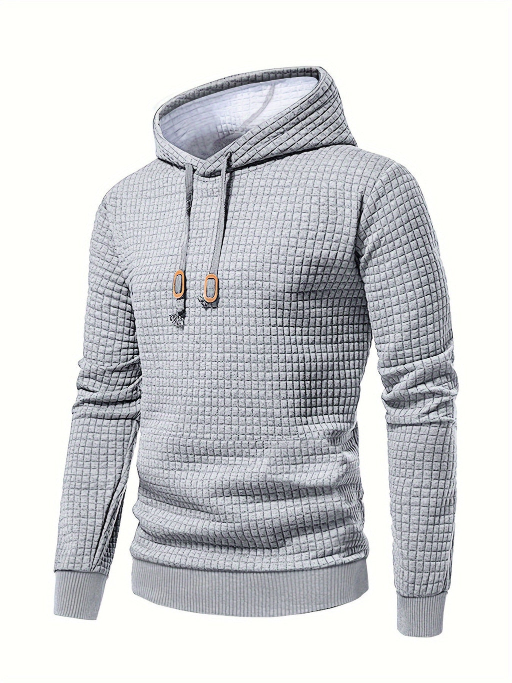 Waffle Textured Pullover Hoodie Men's Long Sleeve Drawstring Hooded Sweatshirt – Casual, Gift