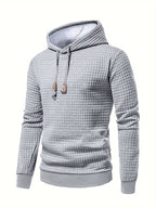 Waffle Textured Pullover Hoodie Men's Long Sleeve Drawstring Hooded Sweatshirt – Casual, Gift