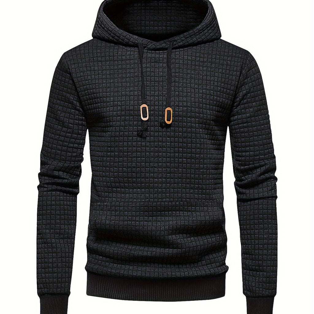 Waffle Textured Pullover Hoodie Men's Long Sleeve Drawstring Hooded Sweatshirt – Casual, Gift
