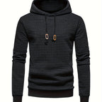Waffle Textured Pullover Hoodie Men's Long Sleeve Drawstring Hooded Sweatshirt – Casual, Gift