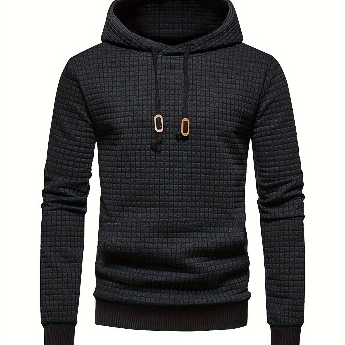 Waffle Textured Pullover Hoodie Men's Long Sleeve Drawstring Hooded Sweatshirt – Casual, Gift