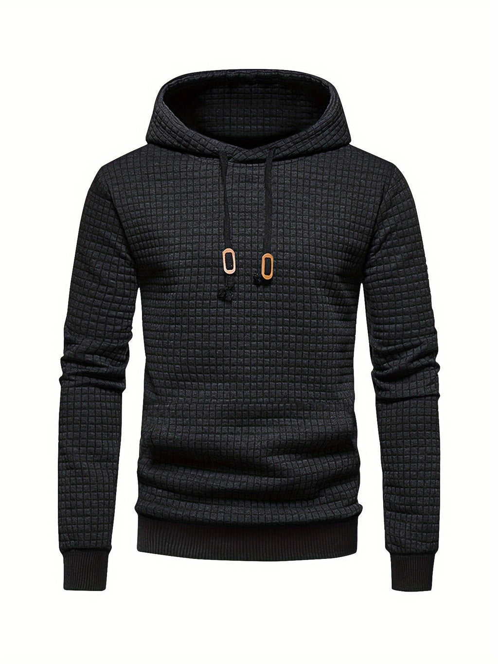 Waffle Textured Pullover Hoodie Men's Long Sleeve Drawstring Hooded Sweatshirt – Casual, Gift