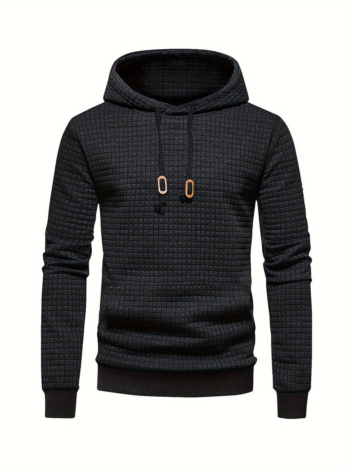 Waffle Textured Pullover Hoodie Men's Long Sleeve Drawstring Hooded Sweatshirt – Casual, Gift