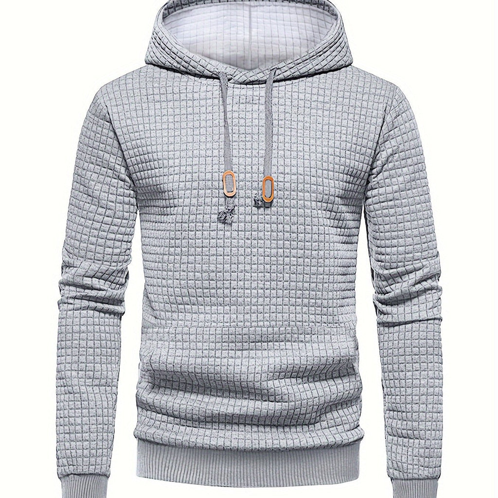 Waffle Textured Pullover Hoodie Men's Long Sleeve Drawstring Hooded Sweatshirt – Casual, Gift