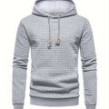 Waffle Textured Pullover Hoodie Men's Long Sleeve Drawstring Hooded Sweatshirt – Casual, Gift