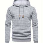 Waffle Textured Pullover Hoodie Men's Long Sleeve Drawstring Hooded Sweatshirt – Casual, Gift