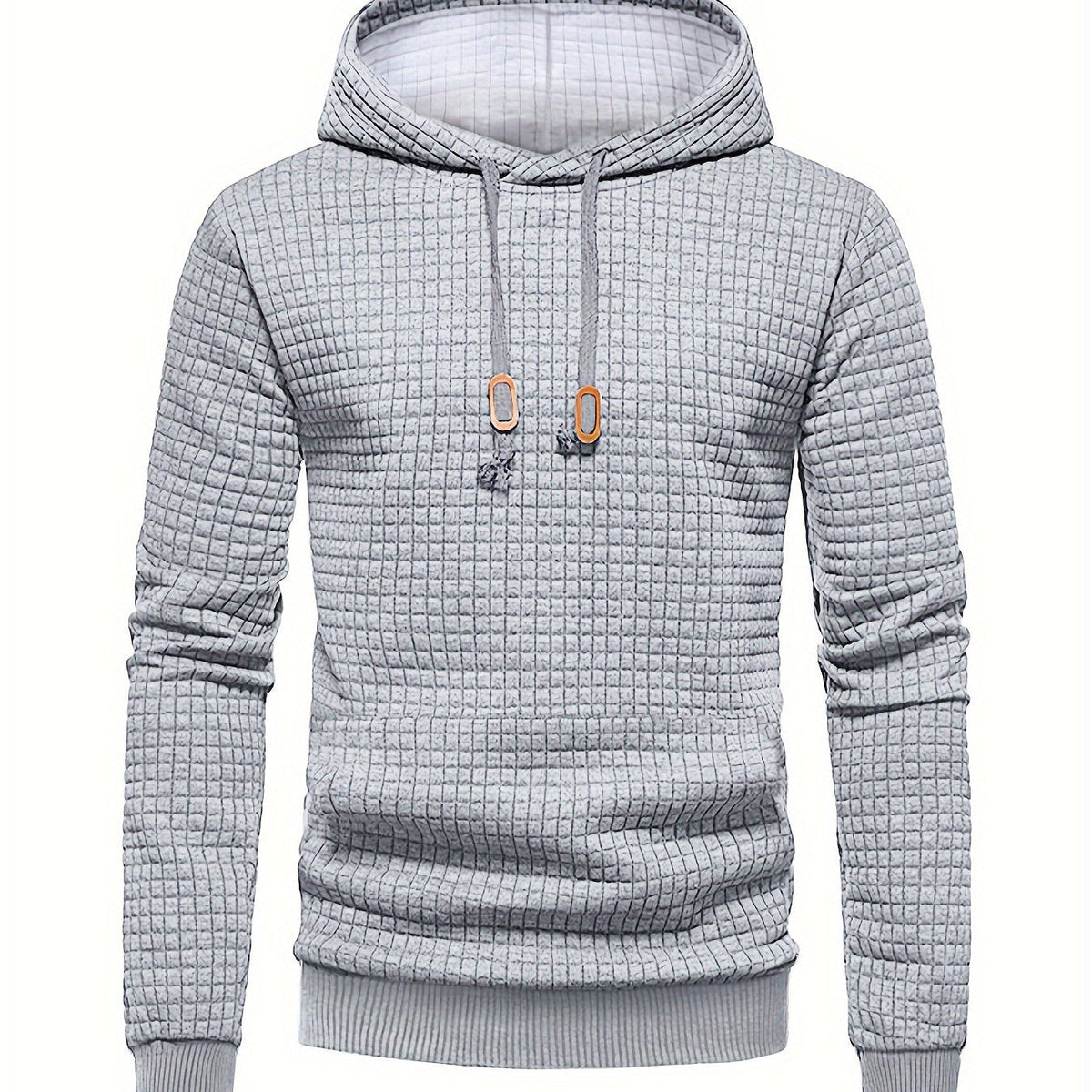 Waffle Textured Pullover Hoodie Men's Long Sleeve Drawstring Hooded Sweatshirt – Casual, Gift