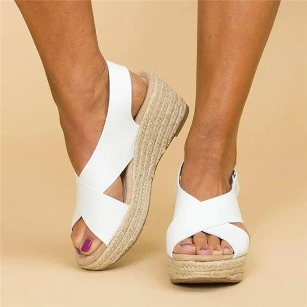 Wedge Espadrille Sandals Beige Open-Toe Women's – Casual, Summer Comfort Orthopedic Slingback Shoes