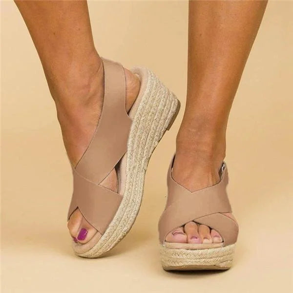 Wedge Espadrille Sandals Beige Open-Toe Women's – Casual, Summer Comfort Orthopedic Slingback Shoes