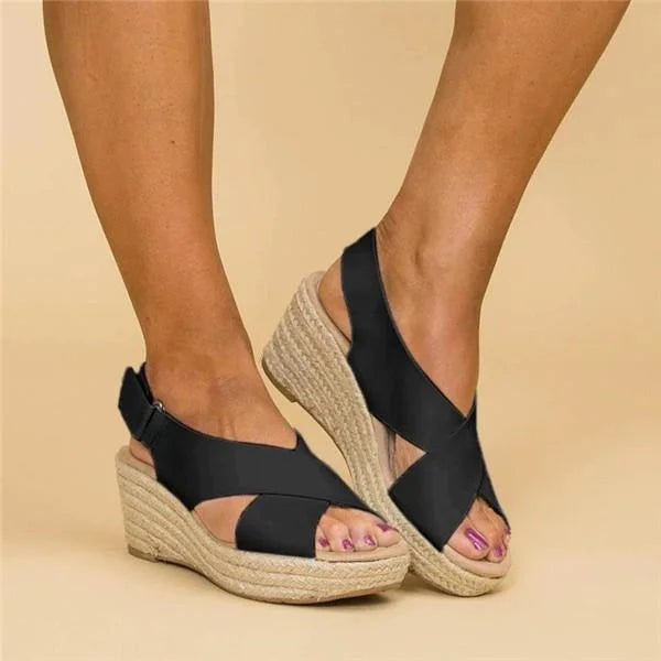 Wedge Espadrille Sandals Beige Open-Toe Women's – Casual, Summer Comfort Orthopedic Slingback Shoes