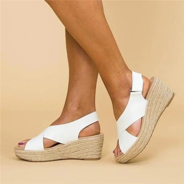 Wedge Espadrille Sandals Beige Open-Toe Women's – Casual, Summer Comfort Orthopedic Slingback Shoes