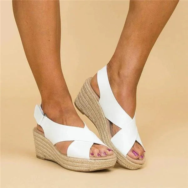 Wedge Espadrille Sandals Beige Open-Toe Women's – Casual, Summer Comfort Orthopedic Slingback Shoes
