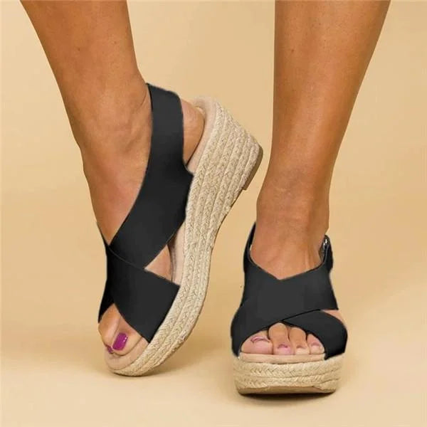 Wedge Espadrille Sandals Beige Open-Toe Women's – Casual, Summer Comfort Orthopedic Slingback Shoes