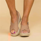 Wedge Espadrille Sandals Beige Open-Toe Women's – Casual, Summer Comfort Orthopedic Slingback Shoes