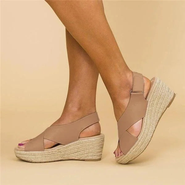 Wedge Espadrille Sandals Beige Open-Toe Women's – Casual, Summer Comfort Orthopedic Slingback Shoes