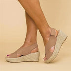 Wedge Espadrille Sandals Beige Open-Toe Women's – Casual, Summer Comfort Orthopedic Slingback Shoes