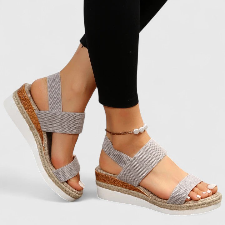 Wedge Sandals Black Elastic Strap Espadrille Platform Women's – Casual, Summer · Faylori