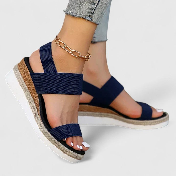 Wedge Sandals Black Elastic Strap Espadrille Platform Women's – Casual, Summer · Faylori