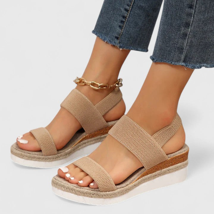 Wedge Sandals Black Elastic Strap Espadrille Platform Women's – Casual, Summer · Faylori