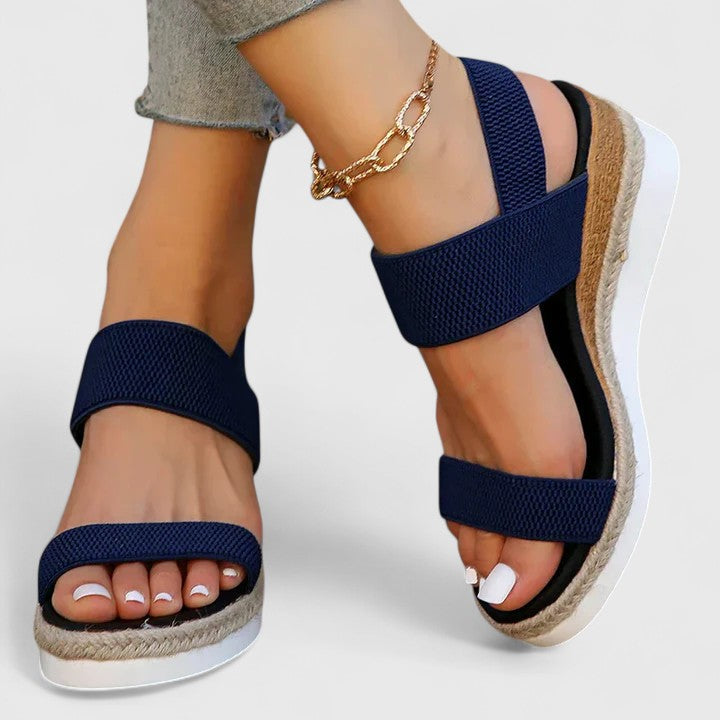 Wedge Sandals Black Elastic Strap Espadrille Platform Women's – Casual, Summer · Faylori