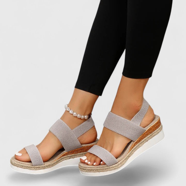 Wedge Sandals Black Elastic Strap Espadrille Platform Women's – Casual, Summer · Faylori