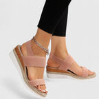 Wedge Sandals Black Elastic Strap Espadrille Platform Women's – Casual, Summer · Faylori