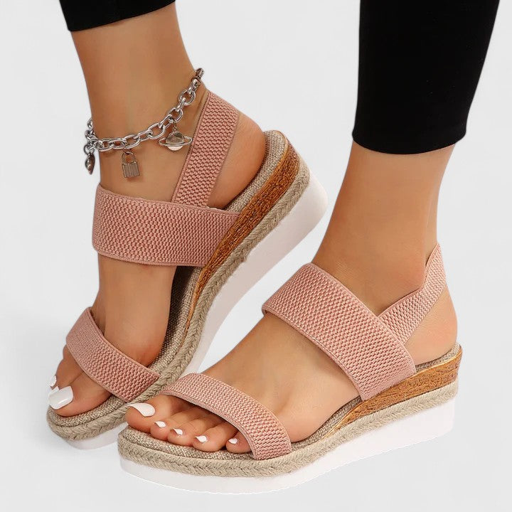 Wedge Sandals Black Elastic Strap Espadrille Platform Women's – Casual, Summer · Faylori