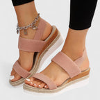 Wedge Sandals Black Elastic Strap Espadrille Platform Women's – Casual, Summer · Faylori