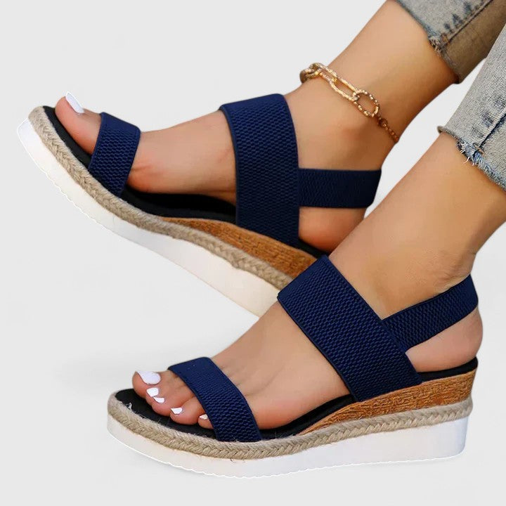 Wedge Sandals Black Elastic Strap Espadrille Platform Women's – Casual, Summer · Faylori