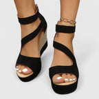 Wedge Sandals Black Espadrille Platform Women's Open Toe – Casual, Summer Everyday Comfort