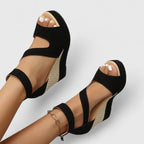 Wedge Sandals Black Espadrille Platform Women's Open Toe – Casual, Summer Everyday Comfort