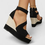 Wedge Sandals Black Espadrille Platform Women's Open Toe – Casual, Summer Everyday Comfort