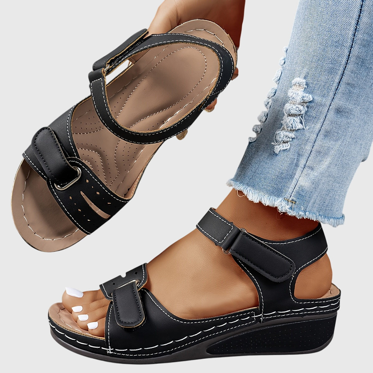 Wedge Sandals Women's Open Toe Adjustable Strap Ankle Sandals Red – Casual, Summer, Everyday Comfort Walking