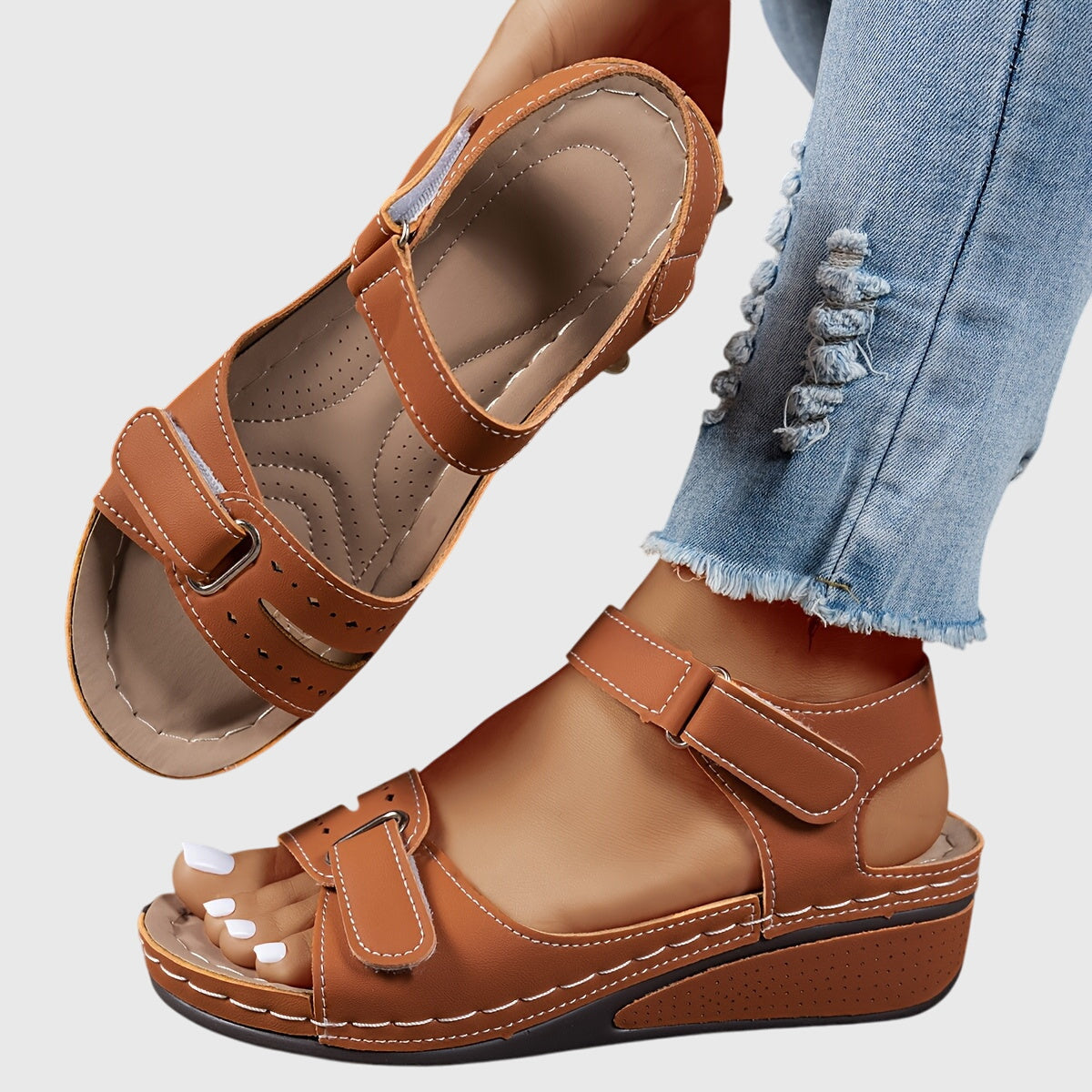 Wedge Sandals Women's Open Toe Adjustable Strap Ankle Sandals Red – Casual, Summer, Everyday Comfort Walking