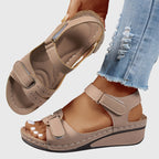 Wedge Sandals Women's Open Toe Adjustable Strap Ankle Sandals Red – Casual, Summer, Everyday Comfort Walking