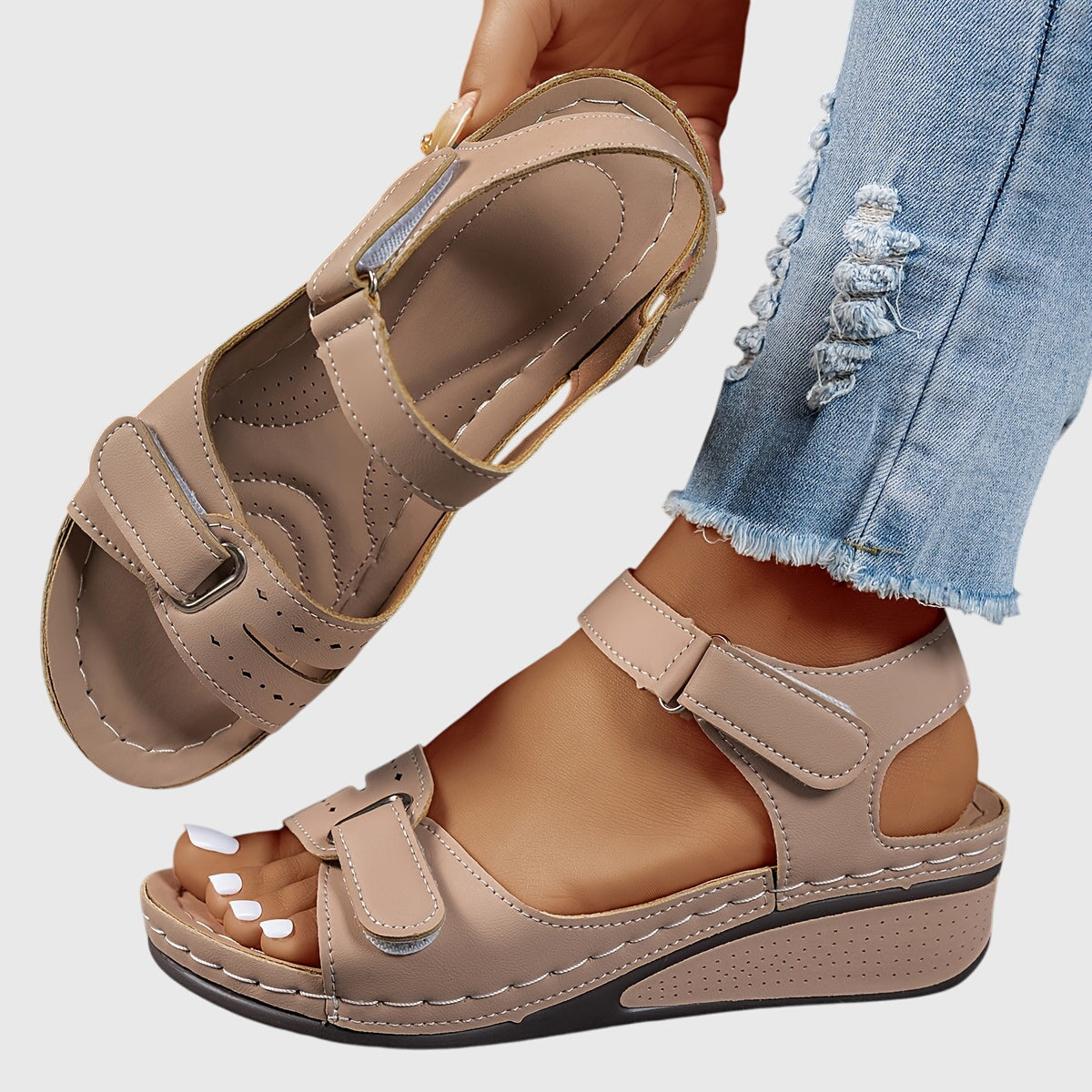 Wedge Sandals Women's Open Toe Adjustable Strap Ankle Sandals Red – Casual, Summer, Everyday Comfort Walking