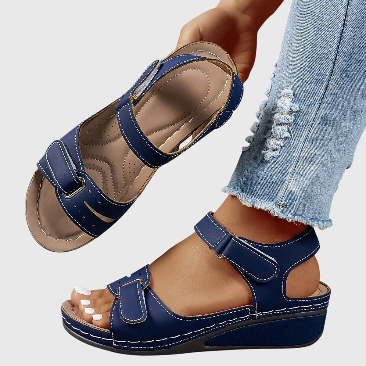 Wedge Sandals Women's Open Toe Adjustable Strap Ankle Sandals Red – Casual, Summer, Everyday Comfort Walking