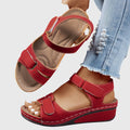 Wedge Sandals Women's Open Toe Adjustable Strap Ankle Sandals Red – Casual, Summer, Everyday Comfort Walking