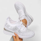 Wedge Sneakers Gray Mesh Rhinestone Women's Lace-Up Comfort Shoes – Casual, Everyday Walking