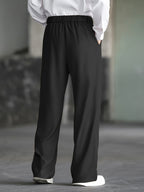 Wide-Leg Dress Pants Men's Relaxed Fit Black Pleated Trousers – Office, Casual, Formal Wear